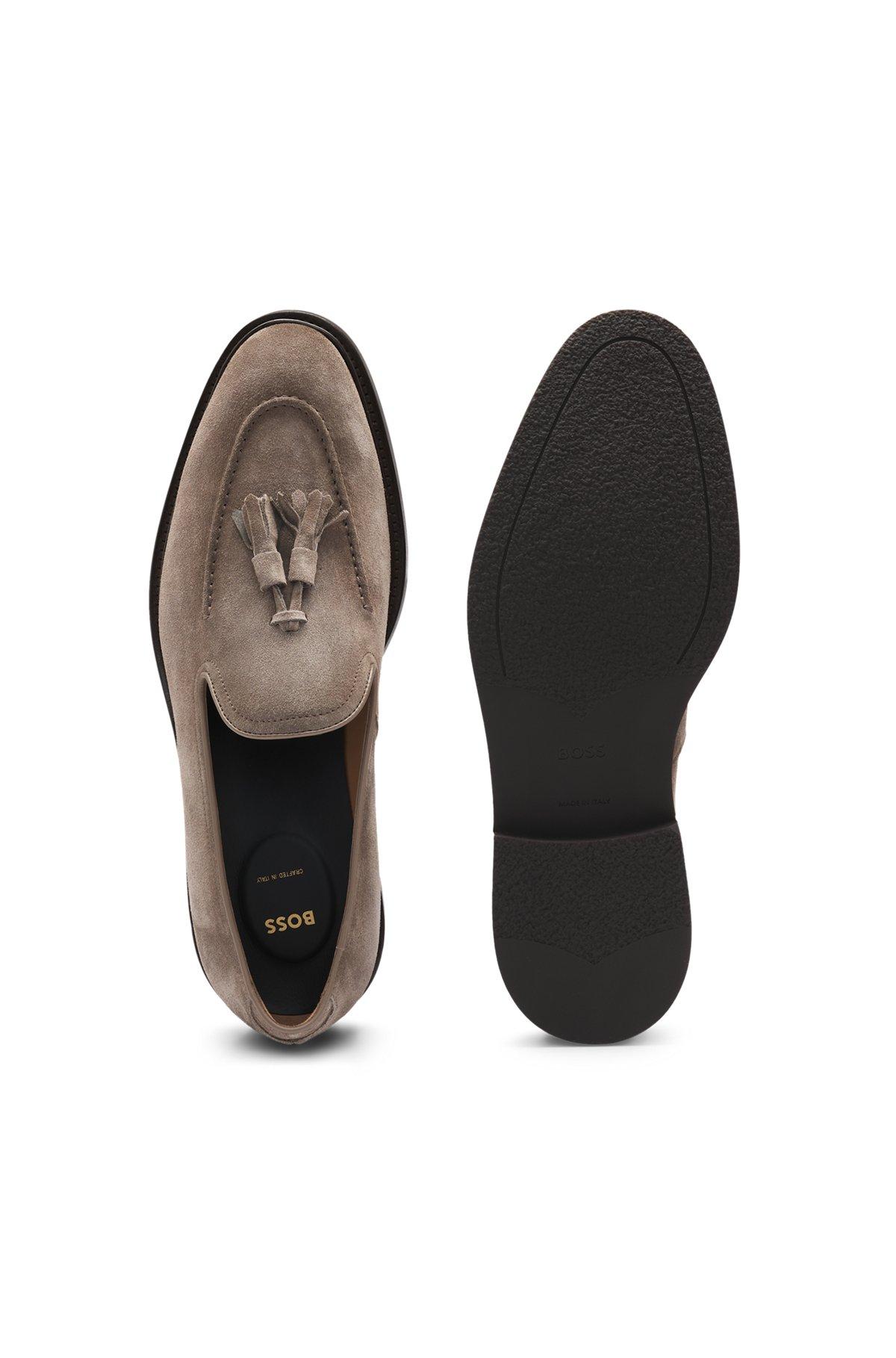 BOSS - Suede loafers with tassel trim - Khaki Product Image