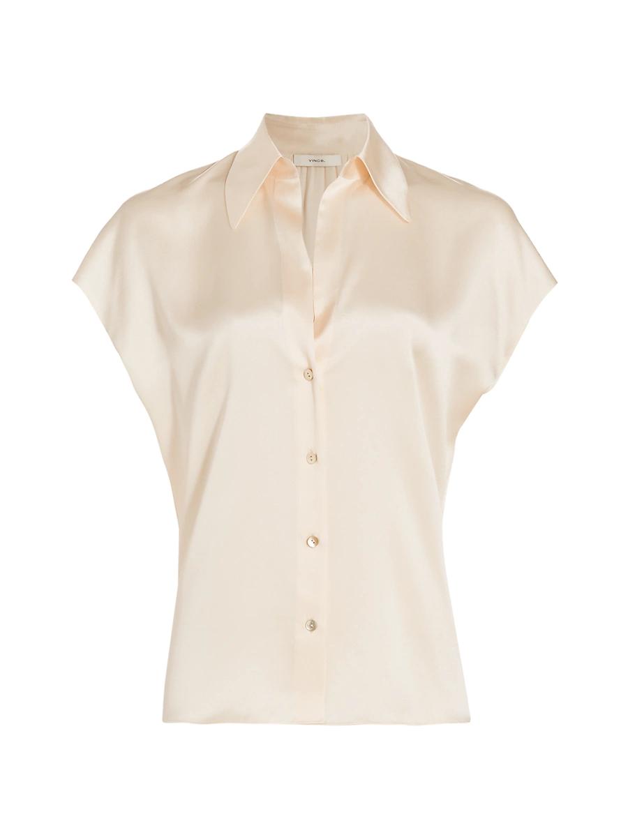 Womens Cap-Sleeve Silk Blouse Product Image