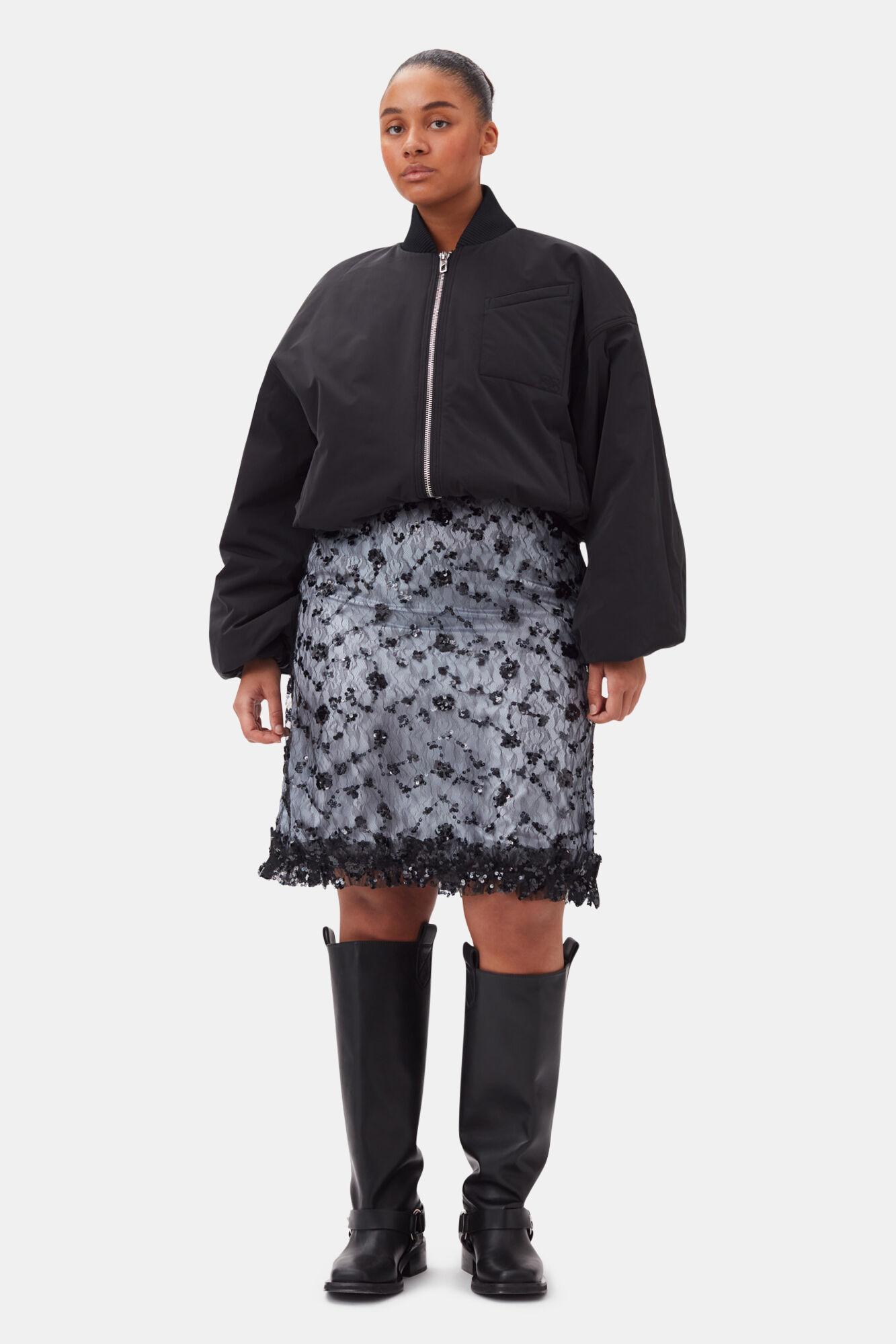 Black Twill Oversized Short Bomber Jacket Product Image