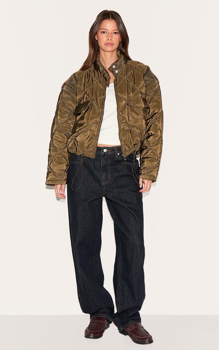 Khaki Cropped Quilted Jacket Product Image