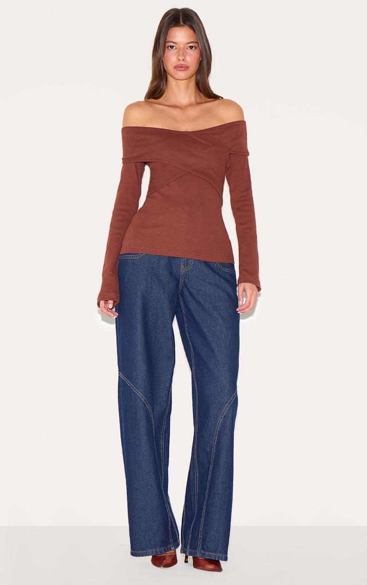 Chocolate Cross Over Bardot Long Top Product Image