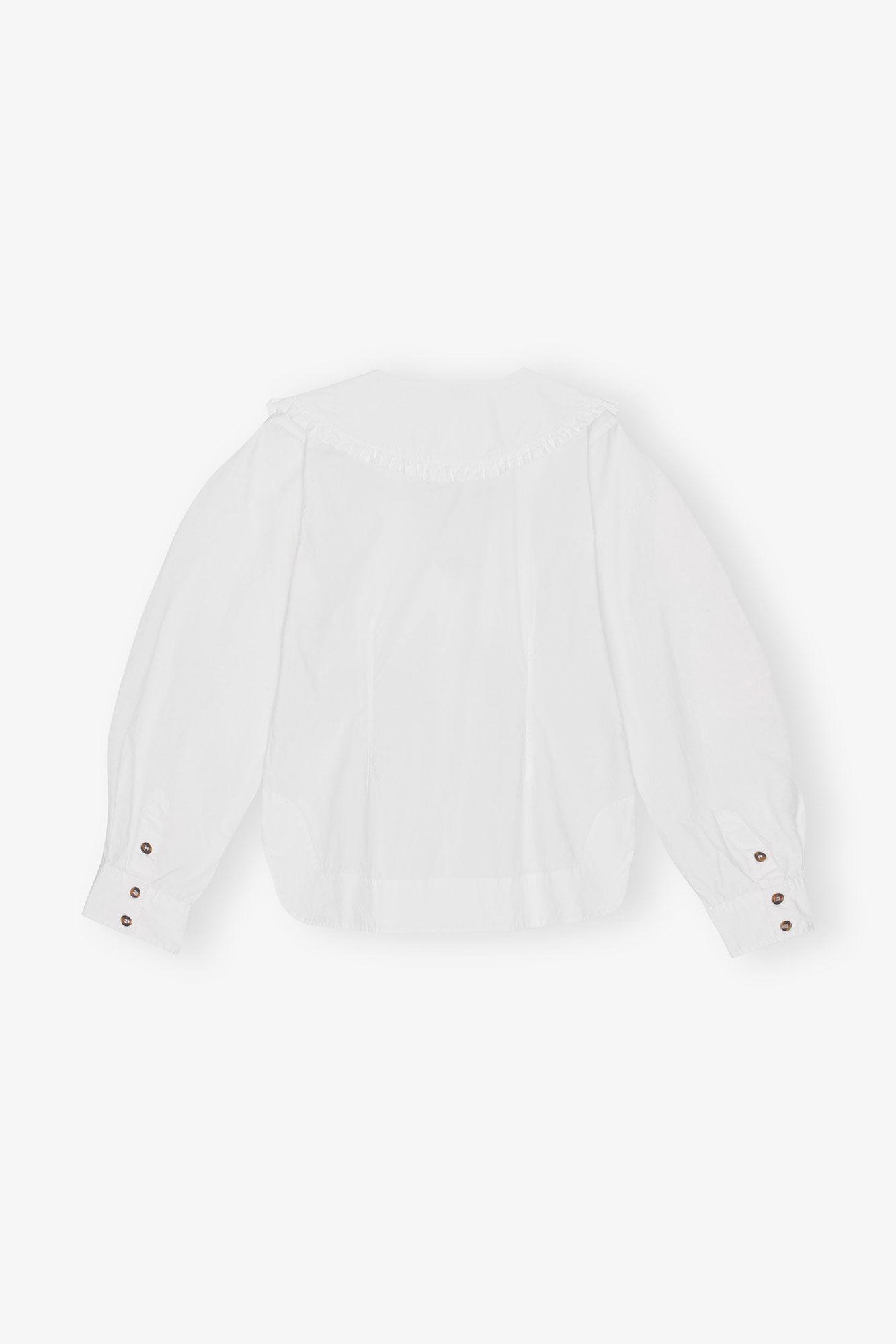 Cotton Poplin V-neck Frill Collar Shirt Product Image