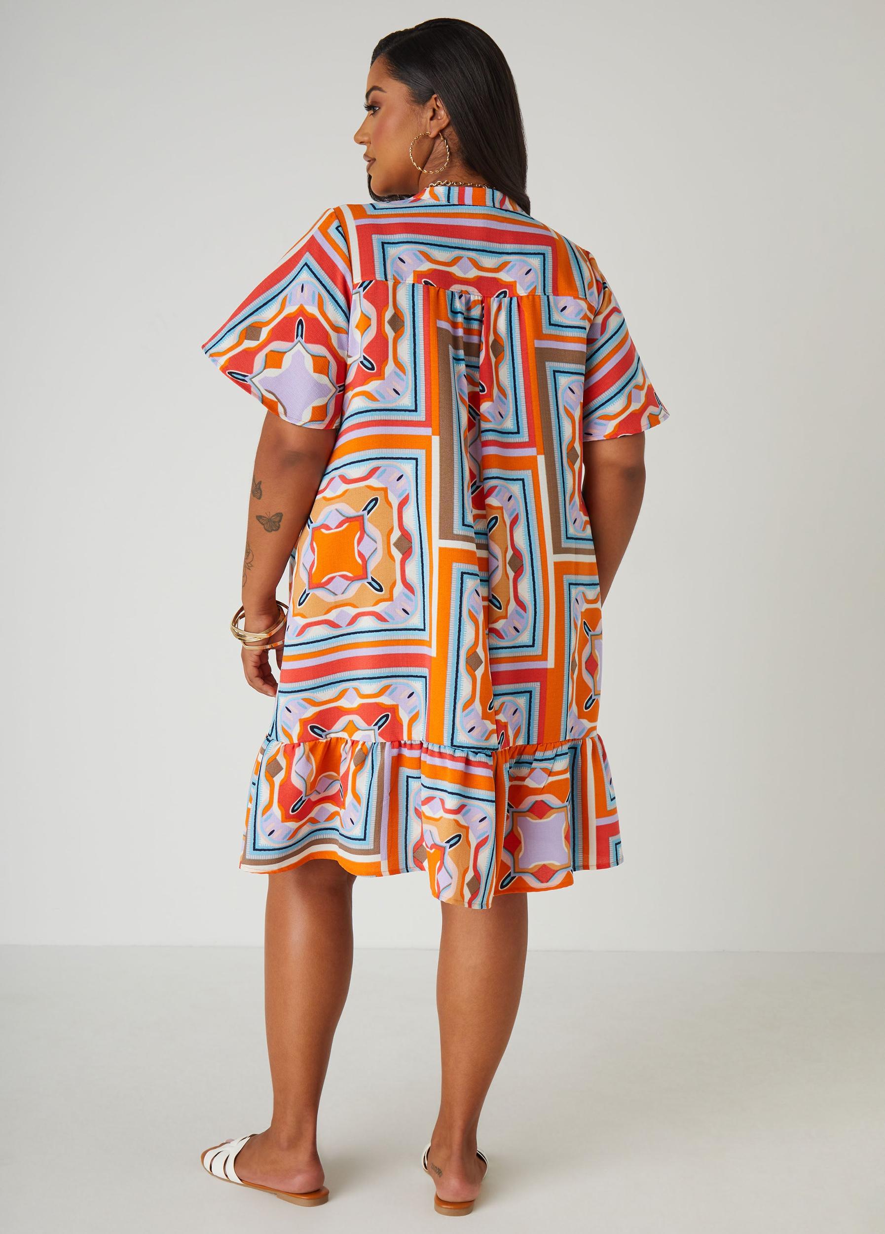 Printed Flounced Shirtdress Product Image