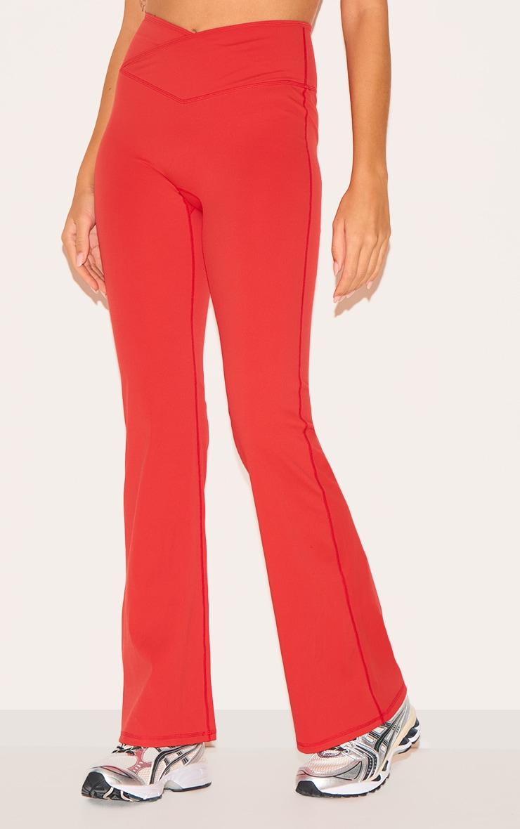 Red Sculpt Binding Wrap Contrast Waist Yoga Pants Product Image