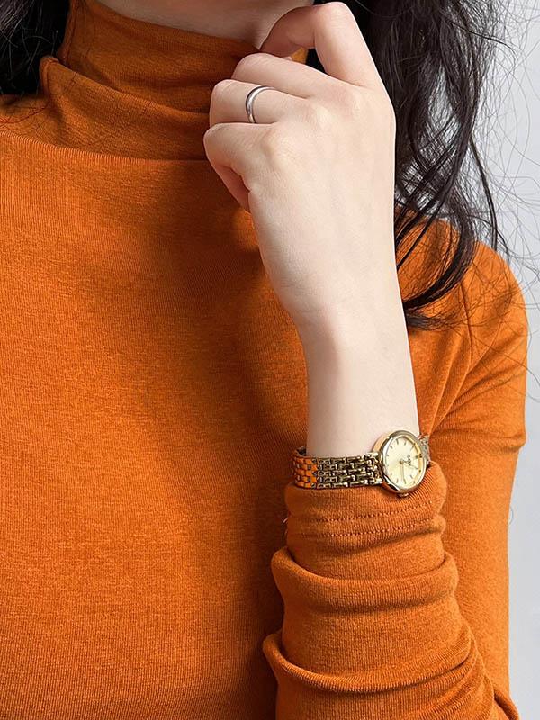 Long Sleeves Skinny Solid Color Split-Joint High Neck T-Shirts Product Image