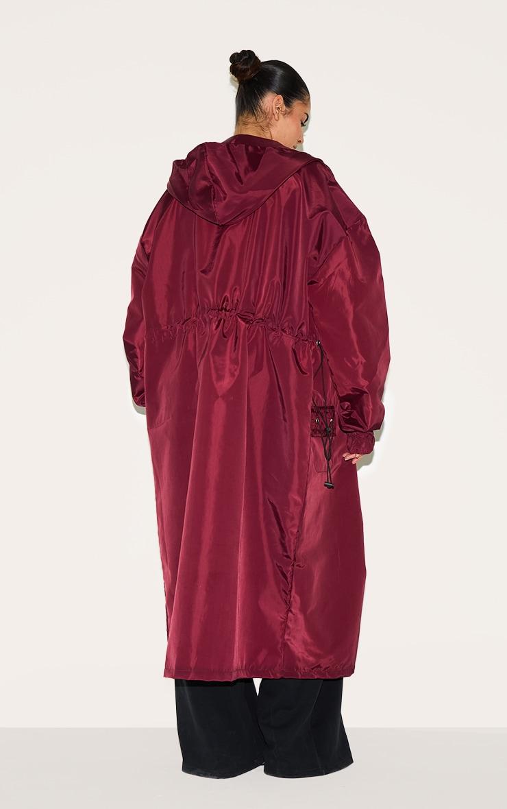 Plus Burgundy Toggle Detail Midi Windbreaker Product Image