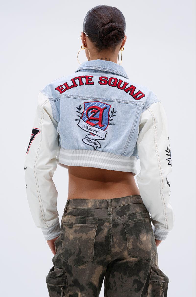 OFF CAMPUS DENIM CROP BOMBER Product Image
