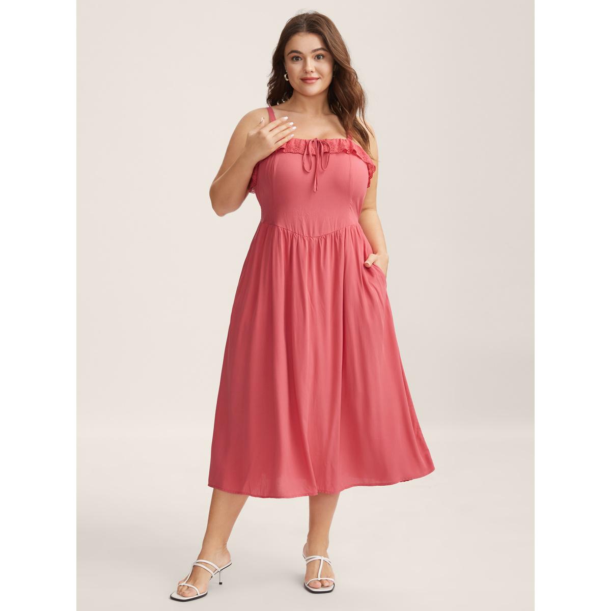 Plus Size Rayon Lace Stretchy-Waist Midi Dress Raspberry Women Non Sleeveless Curvy BloomChic 10/M Product Image