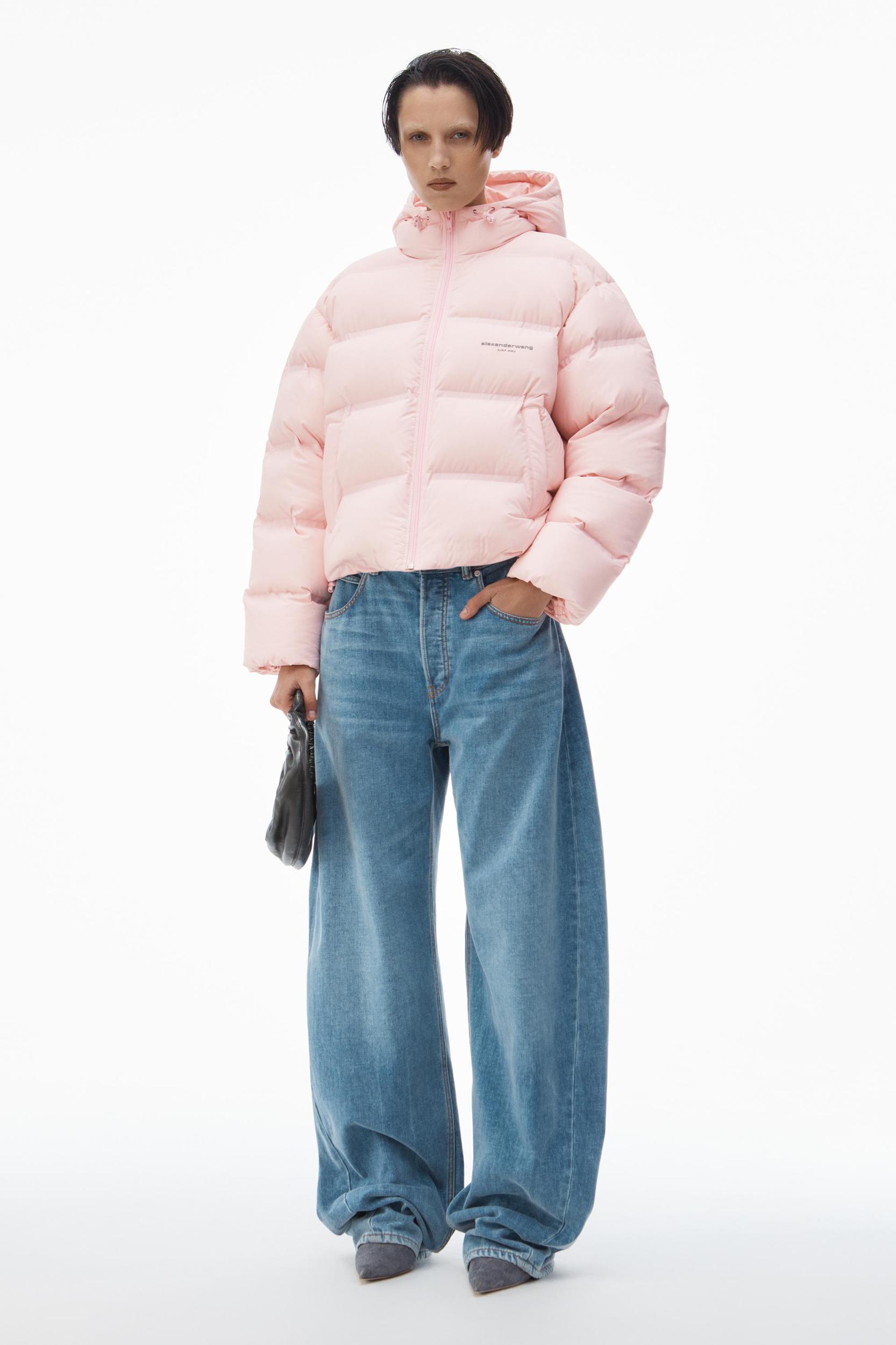 Cropped Hooded Puffer Coat With Reflective Logo Product Image