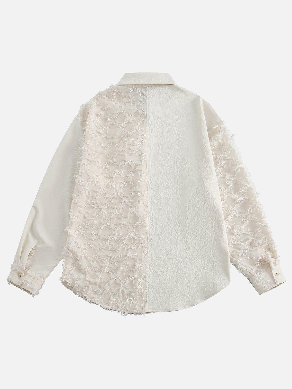 Aelfric Eden Irregular Color Block Frayed Long Sleeve Shirt Product Image