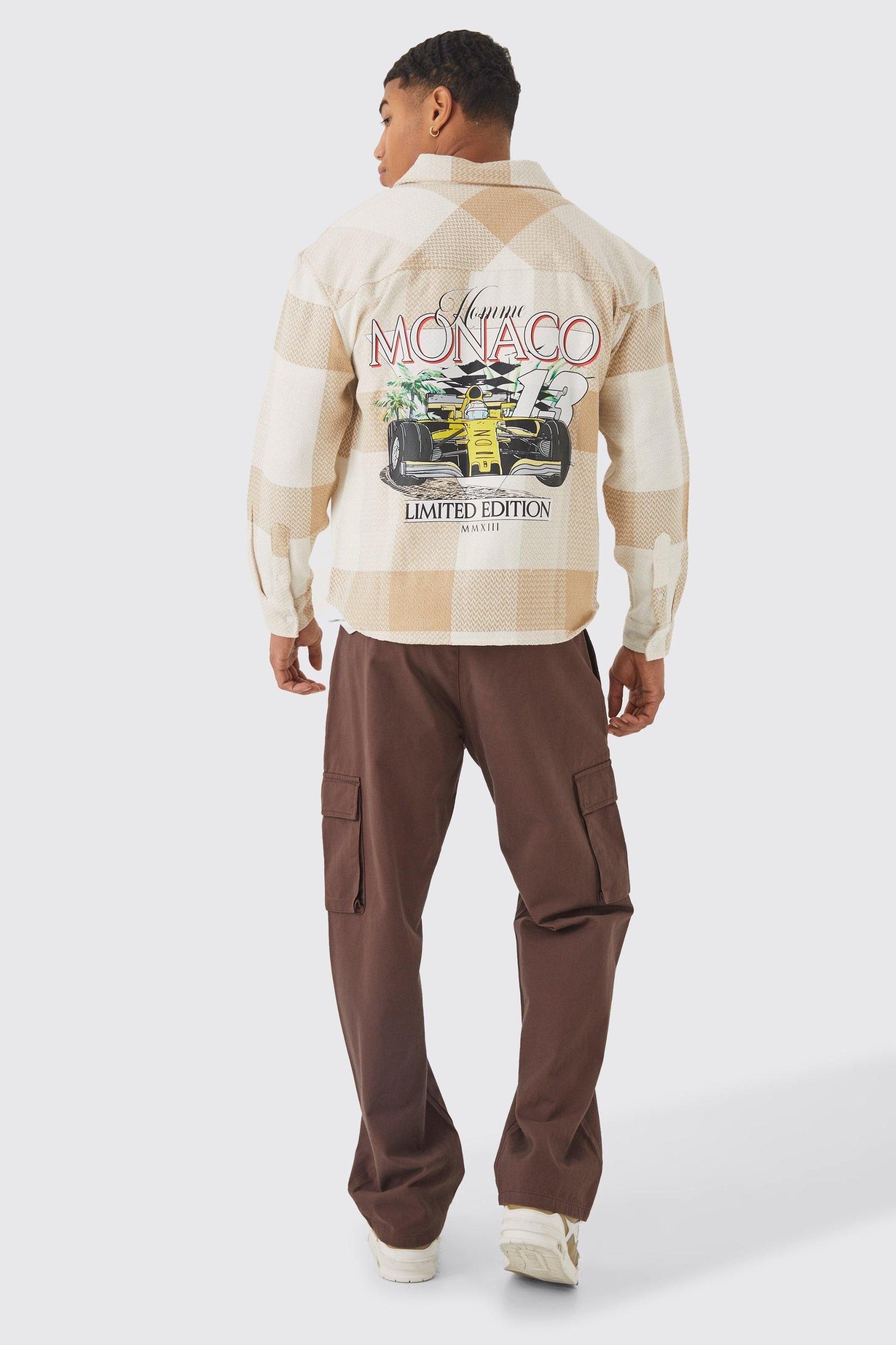 Boxy Plaid Graphic Shirt Jacket | boohooMAN USA Product Image