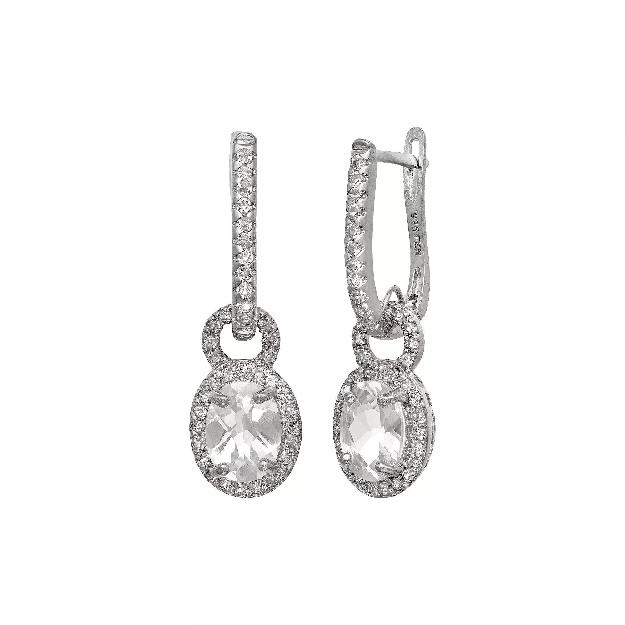 Sterling Silver Lab-Created White Sapphire Oval Halo Drop Earrings, Women's Product Image