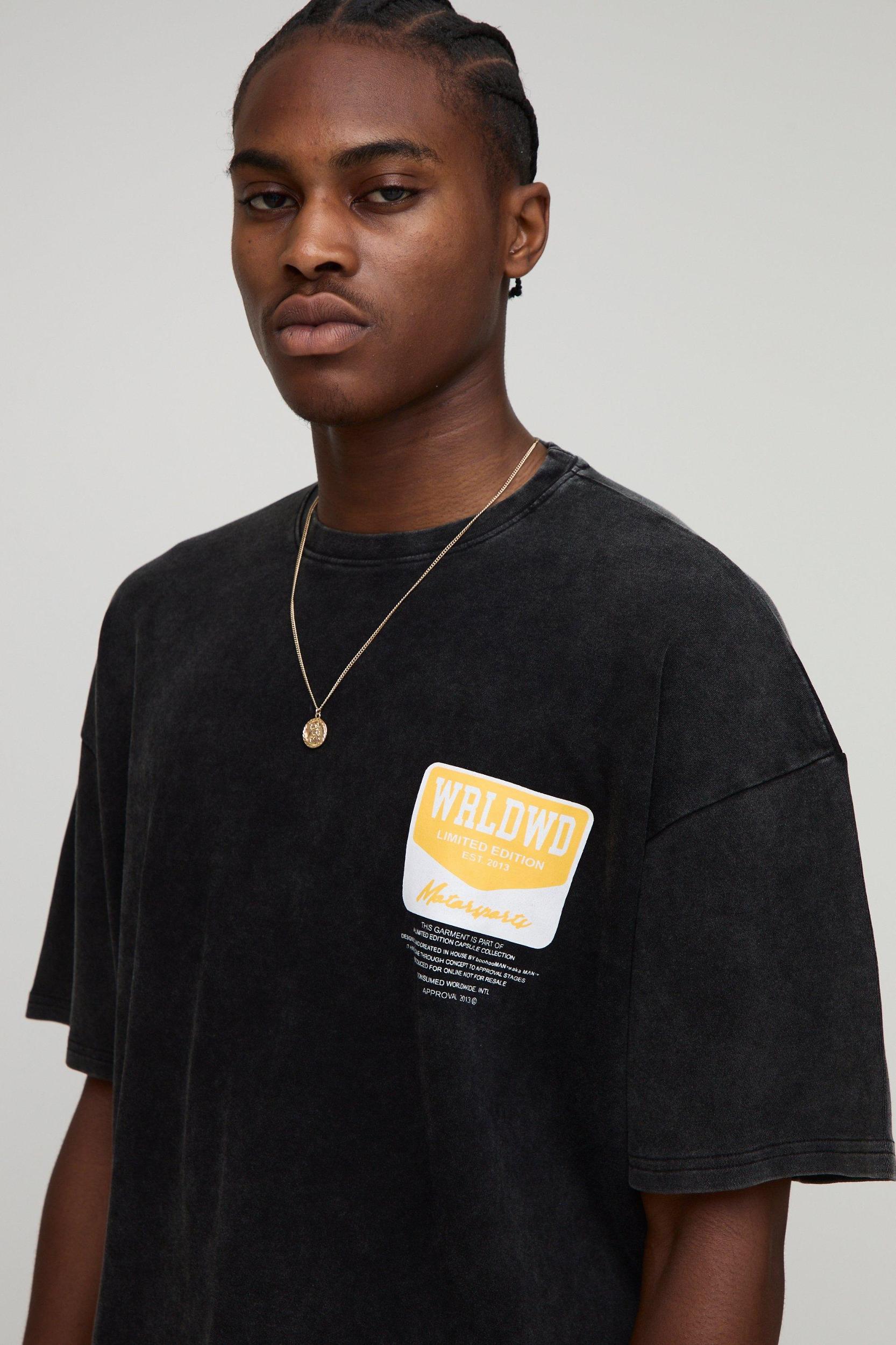 Oversized Interlock Acid Wash Graphic T-Shirt | boohooMAN USA Product Image