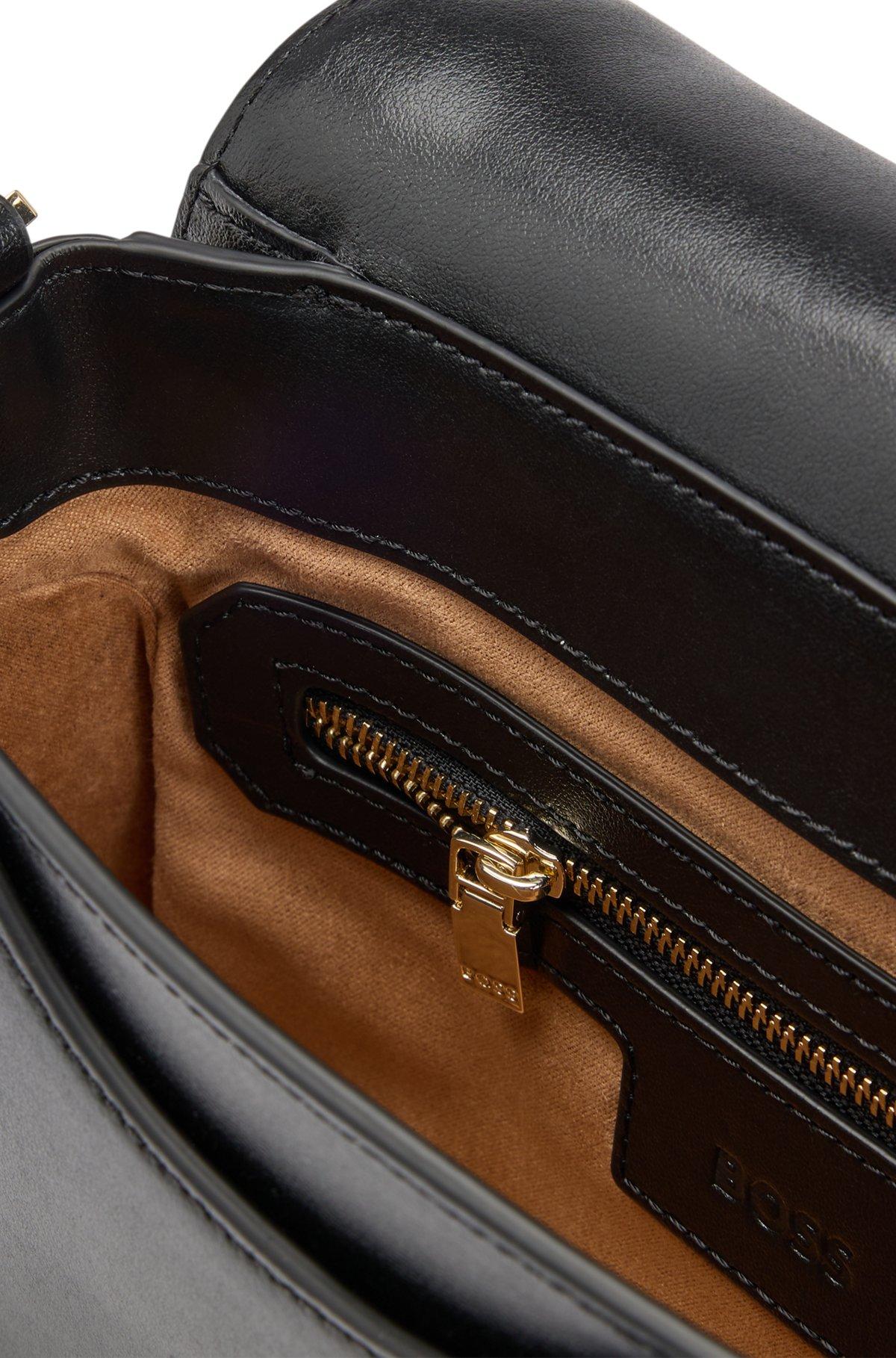 BOSS - Italian-leather saddle bag with signature hardware - Black Product Image