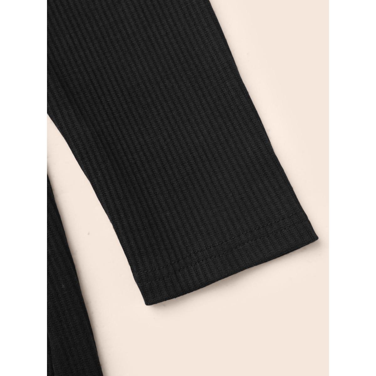 Plus Size Crew Neck Eyelet Split Hem Dress Black Women Casual Eyelet Round Neck Long Sleeve Curvy BloomChic 14-16/1X Product Image