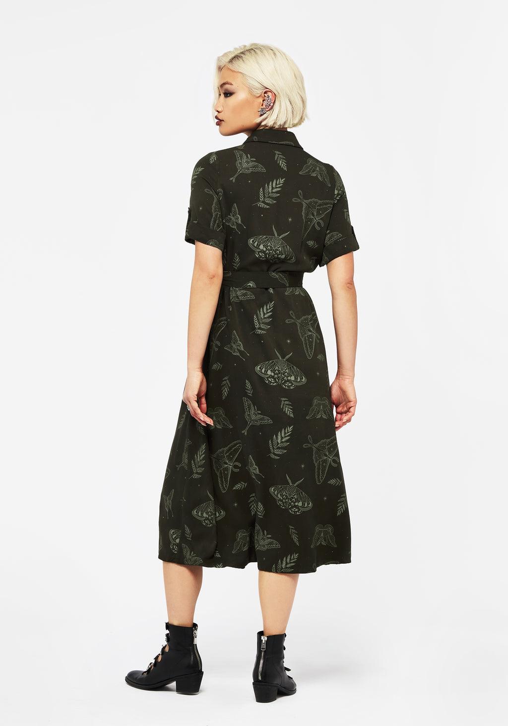 Callopistria Moth Print Midi Shirt Dress - Green Product Image