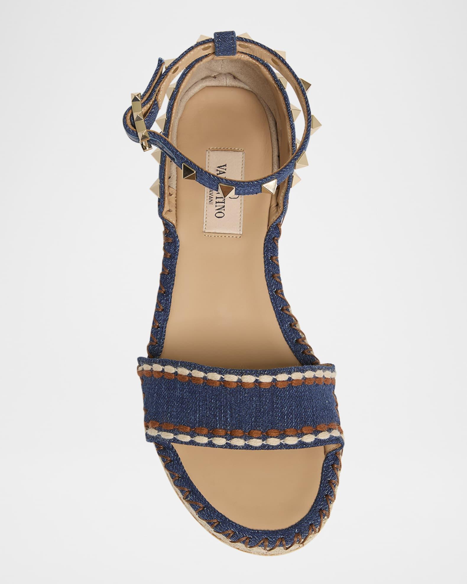 Rockstud Denim Wedge Espadrille Sandals Product Image