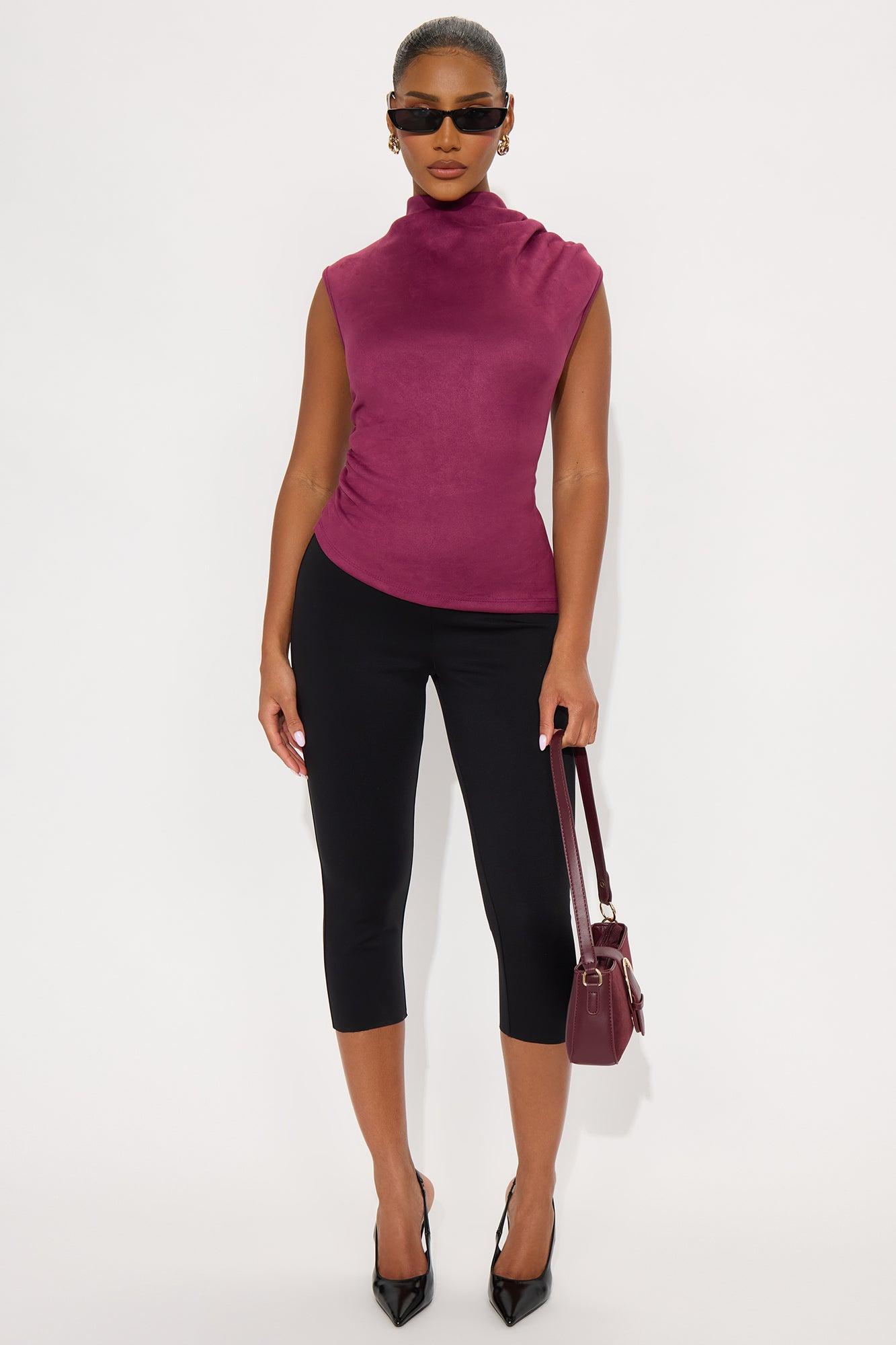 At Dusk Faux Suede Mock Neck Top - Plum Female Product Image