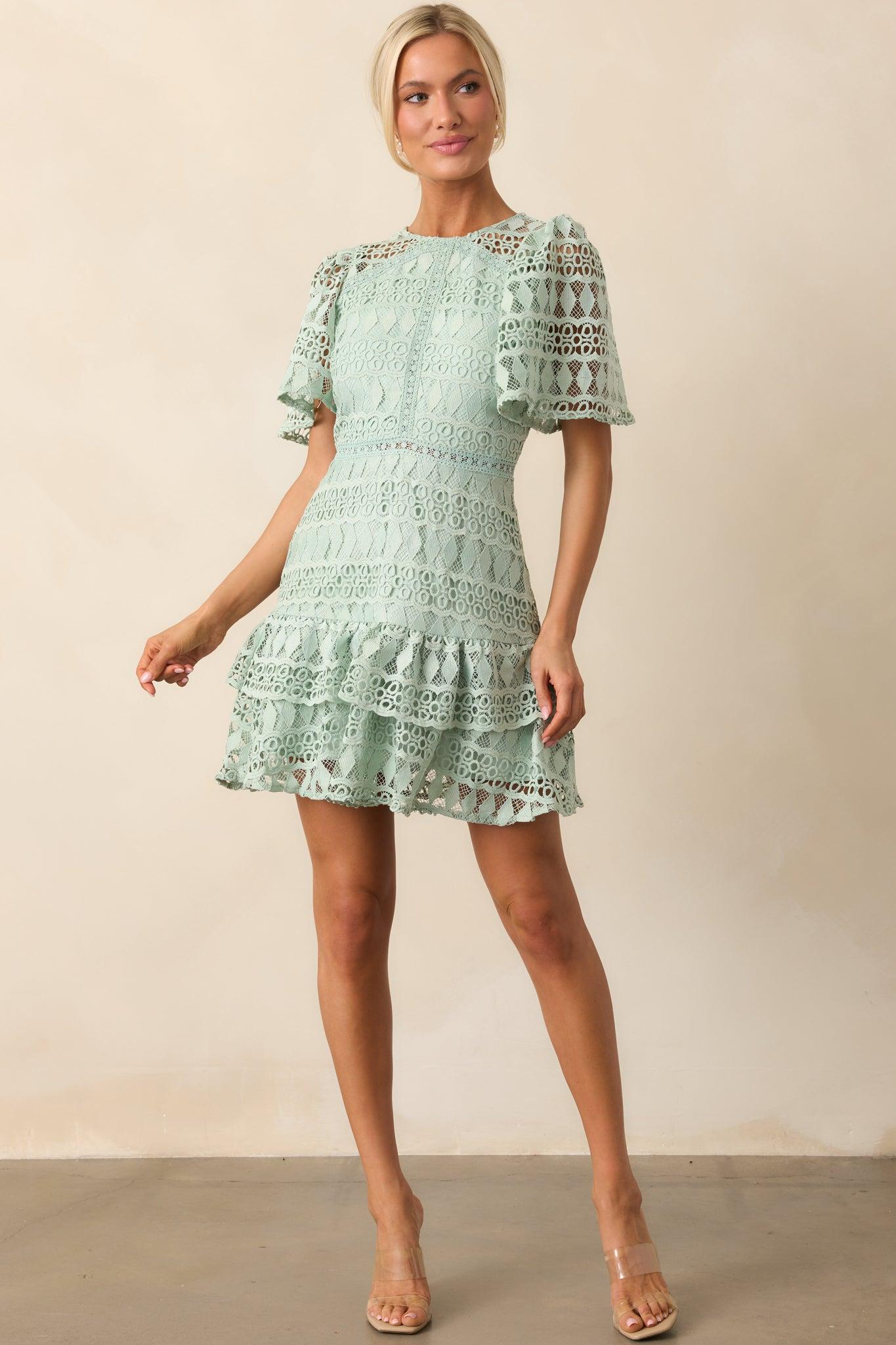 Perfect Ending Mint Green Embroidered Eyelet Mini Dress Product Image
