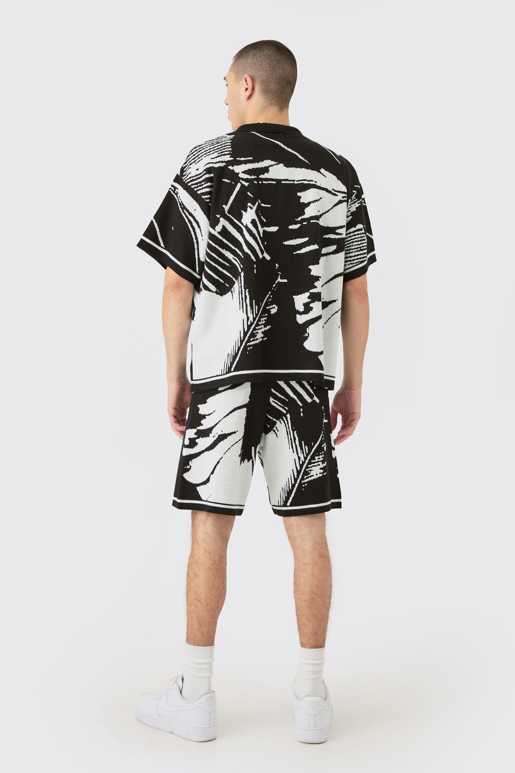 Boxy Abstract Shirt And Short Set | boohooMAN USA Product Image