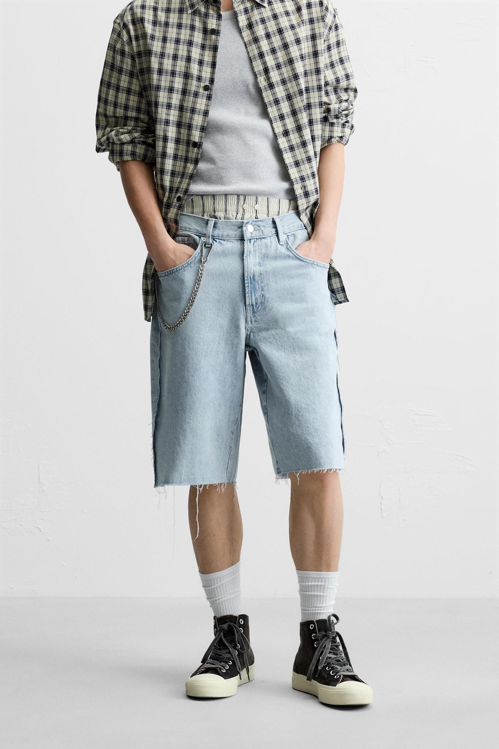 EMBROIDERED BAGGY FIT DENIM SHORTS Product Image