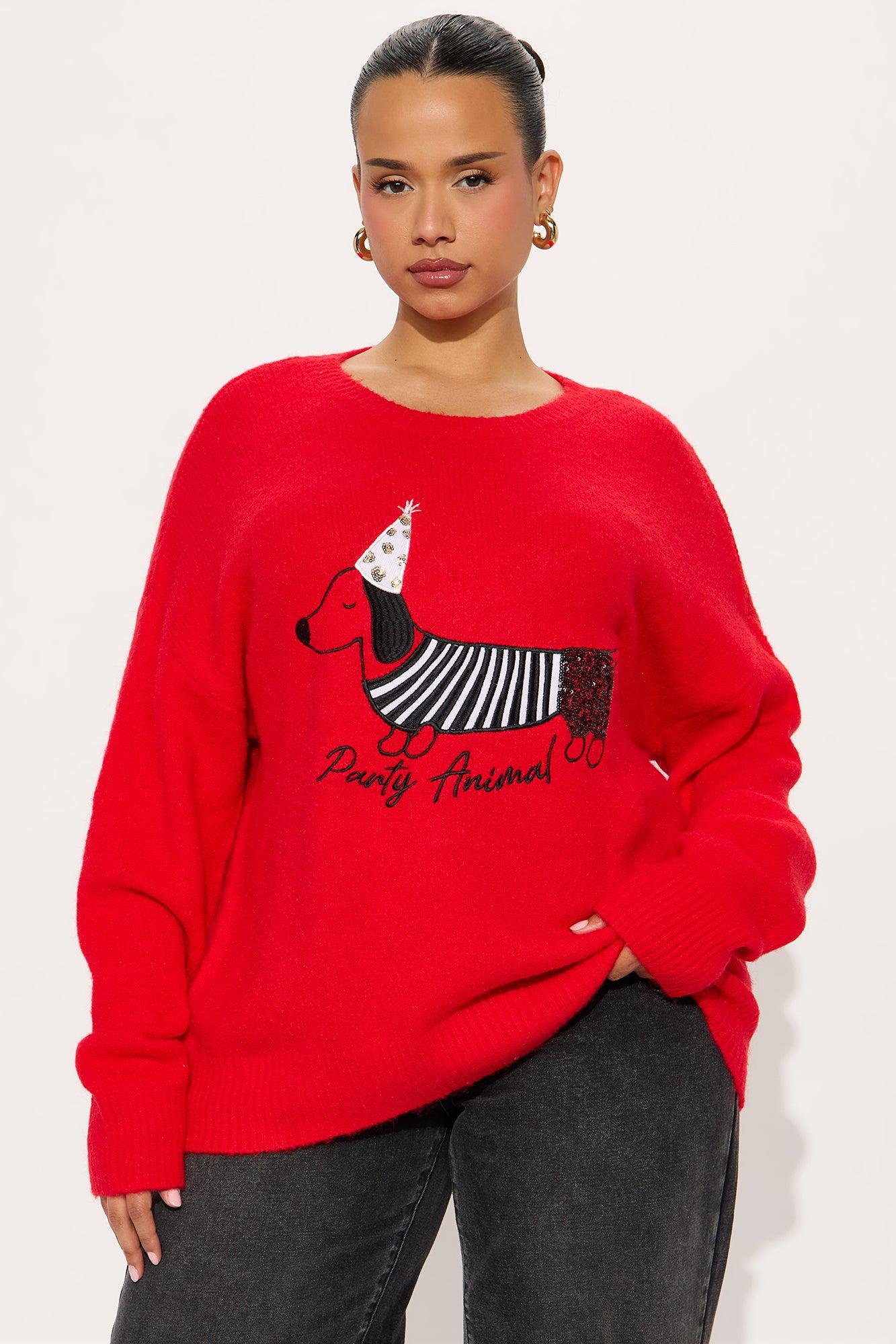 It's Pawty Time Sweater - Red/combo Female Product Image
