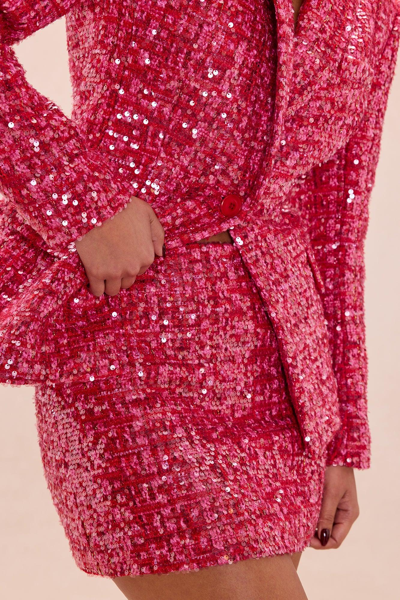 Margot Embellished Tweed Mini Skirt - Hot Pink Female Product Image