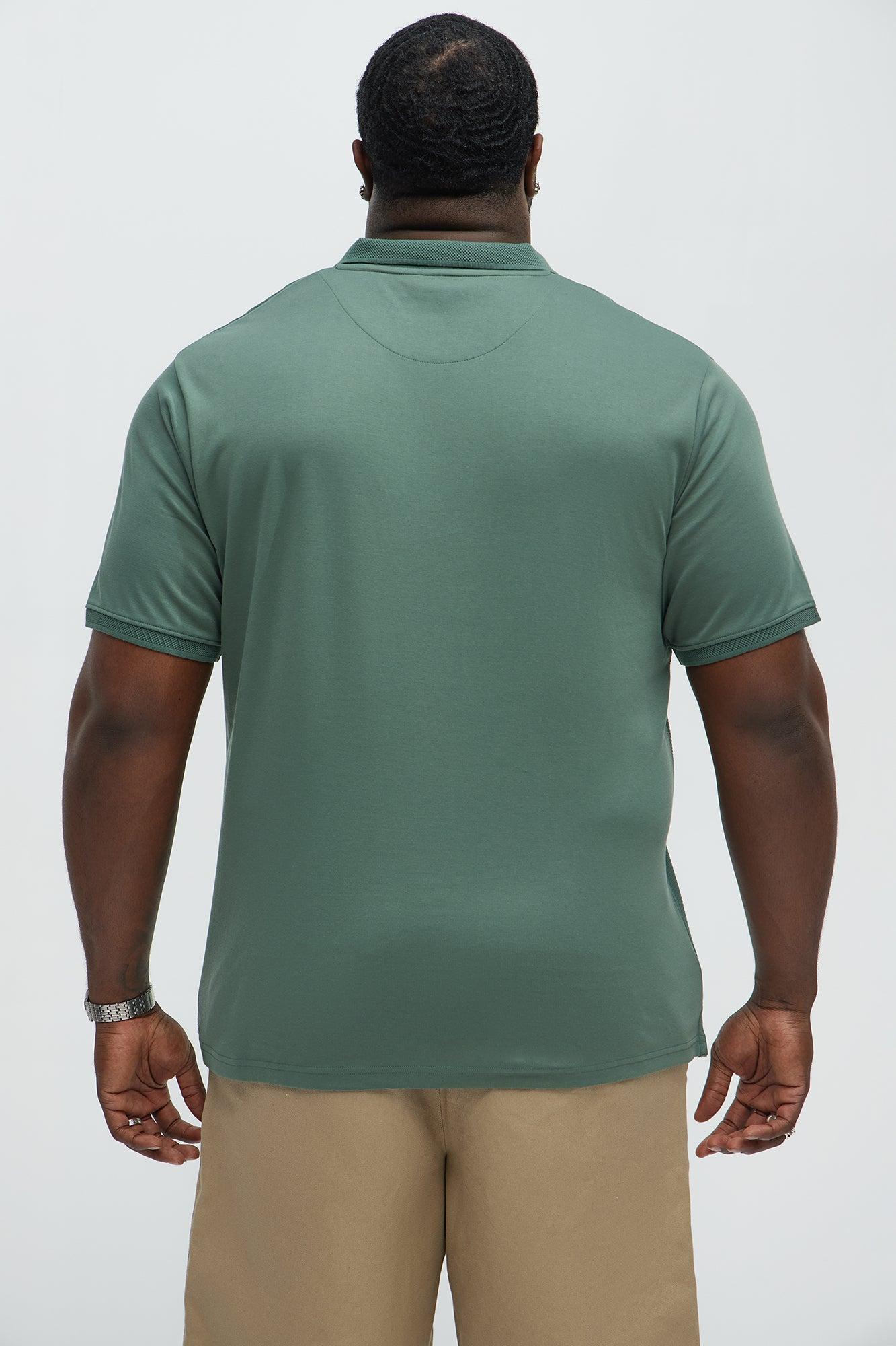 Ribbed Zip Collar Short Sleeve Polo - Green Product Image