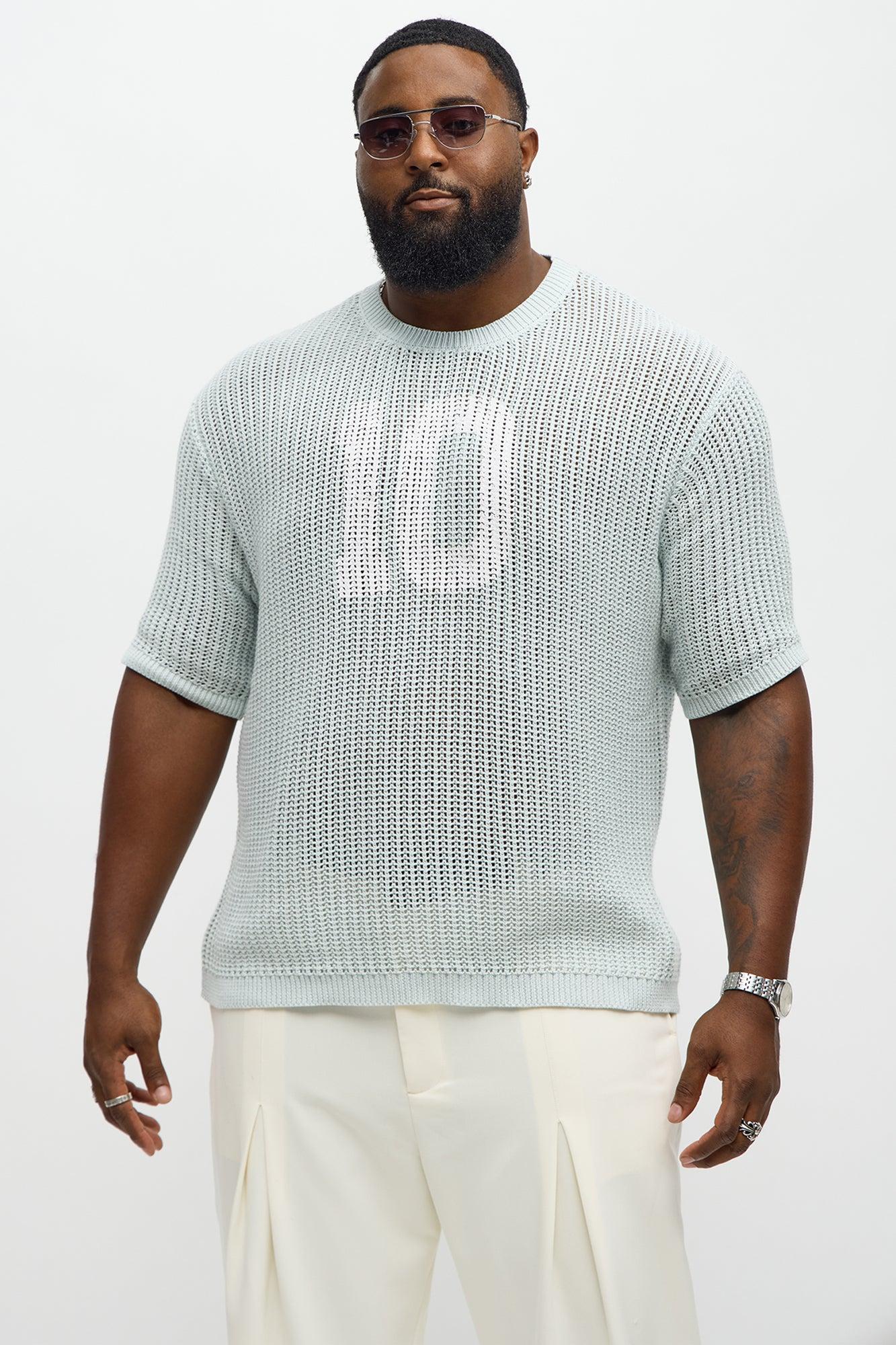 Printed Textured Knit Short Sleeve Tee - Light Blue Male Product Image
