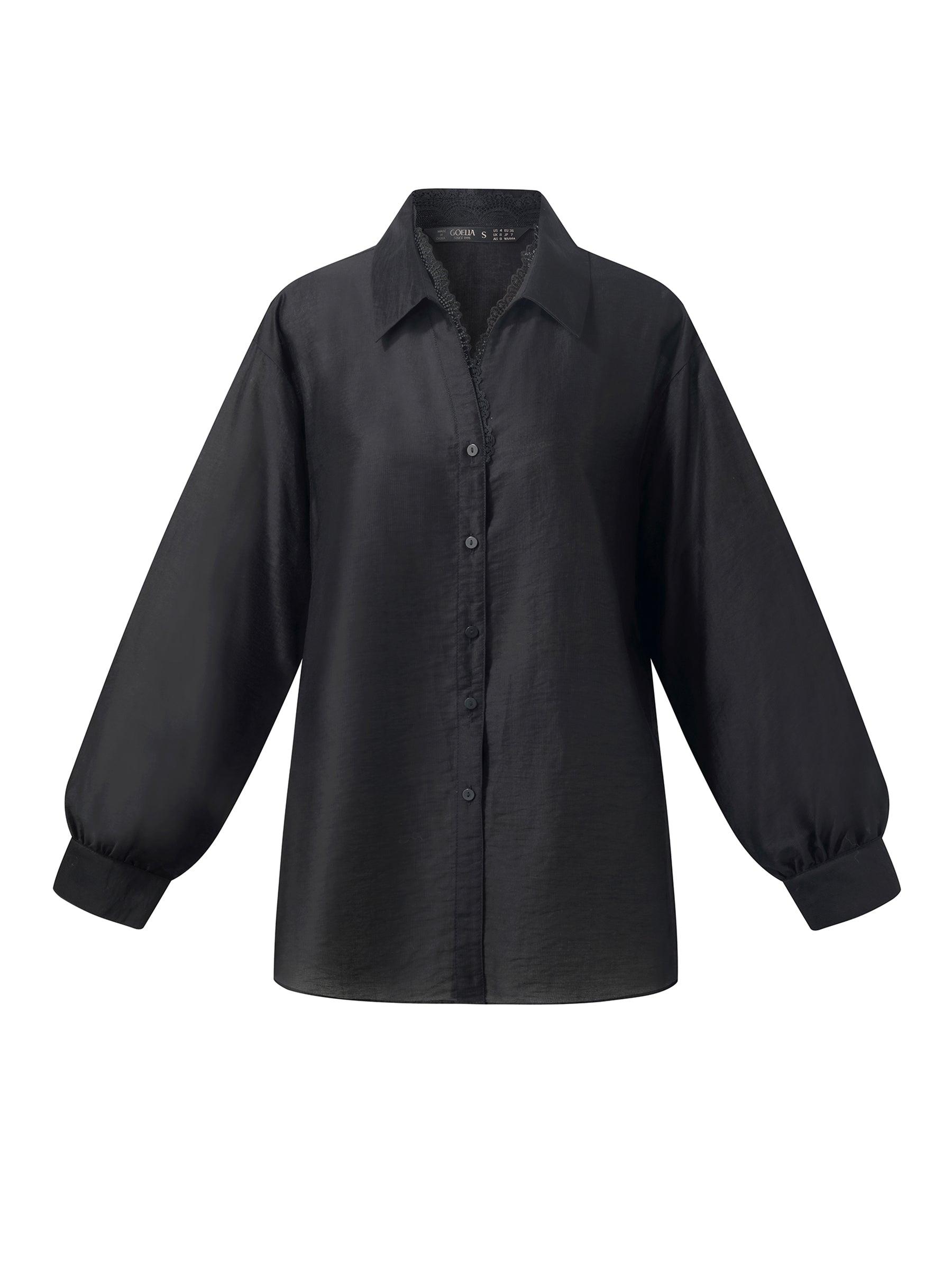 Tencel Blend Lace V-Neck Women Mock Layered Shirt Product Image