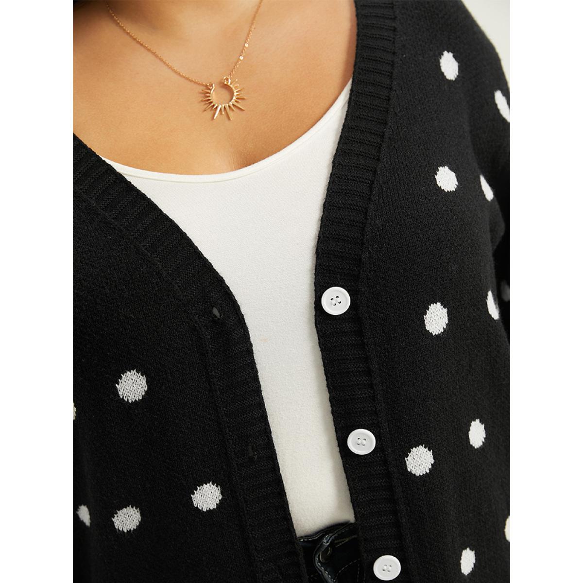 Plus Size Supersoft Essentials Polka Dot Split Side Cardigan Black Women Casual Loose Long Sleeve Dailywear Cardigans BloomChic 18-20/2X Product Image