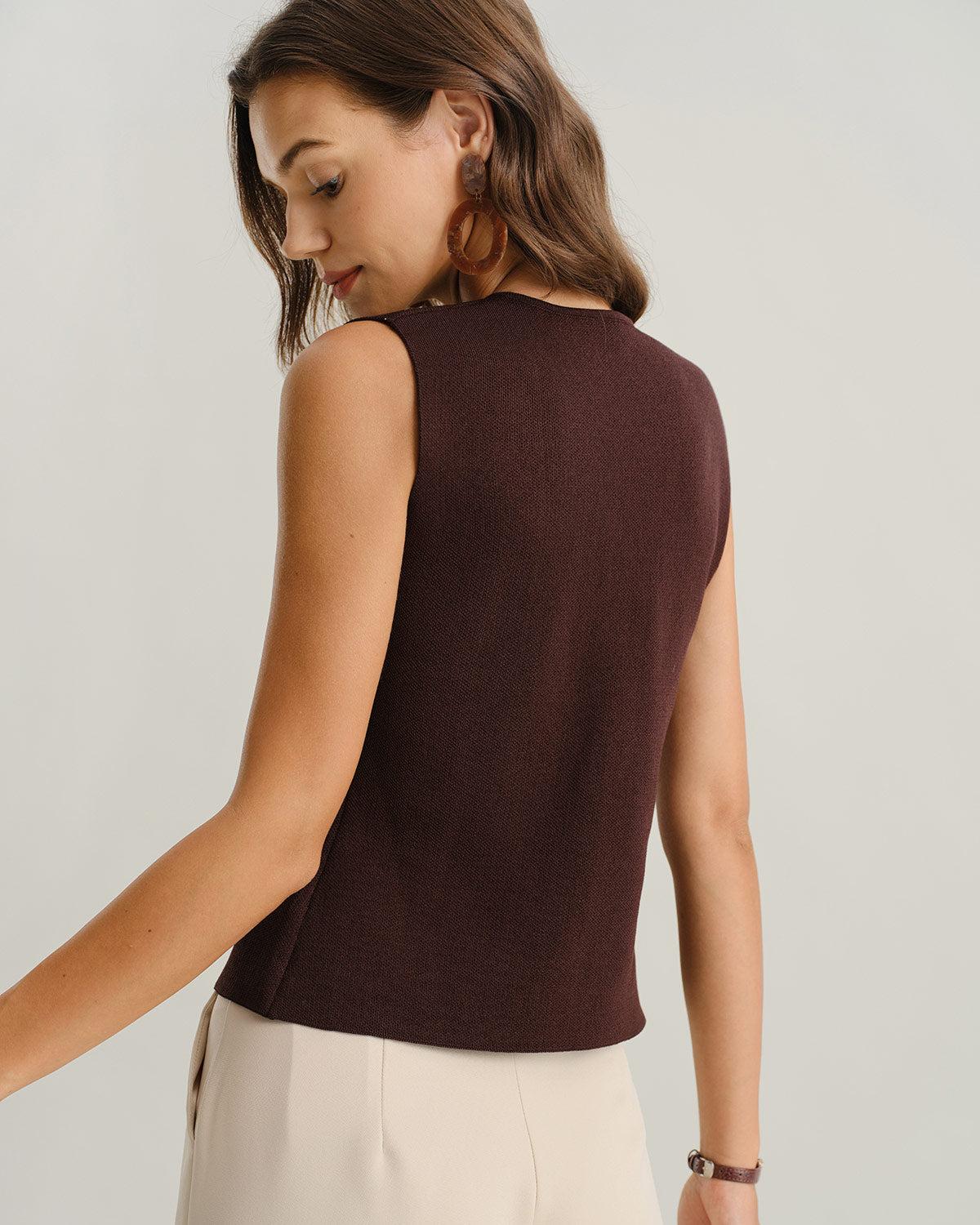 Brown V Neck Button Cardigan Product Image