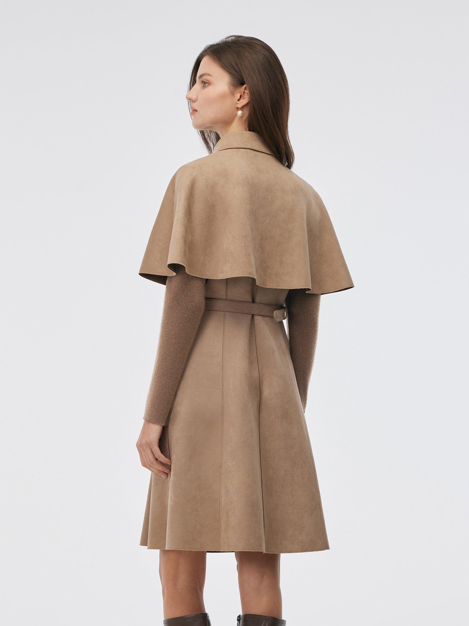 Faux Suede Patchwork Mini Dress With Detachable Short Cape And Belt Product Image