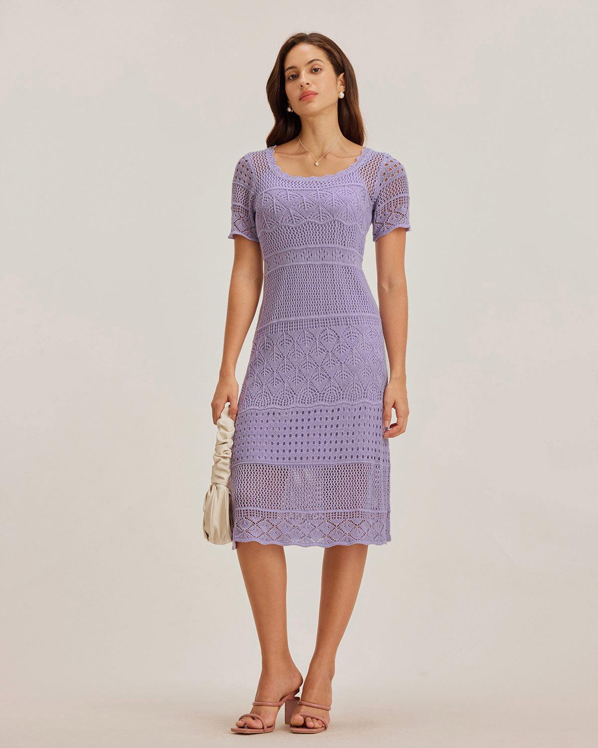 Purple U Neck Cut Out Sweater Dress Product Image