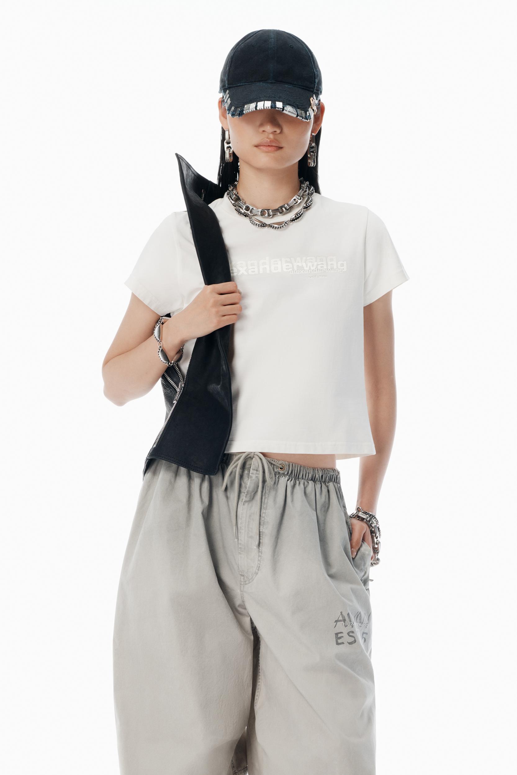 White Cotton Shrunken Logo Tee Product Image