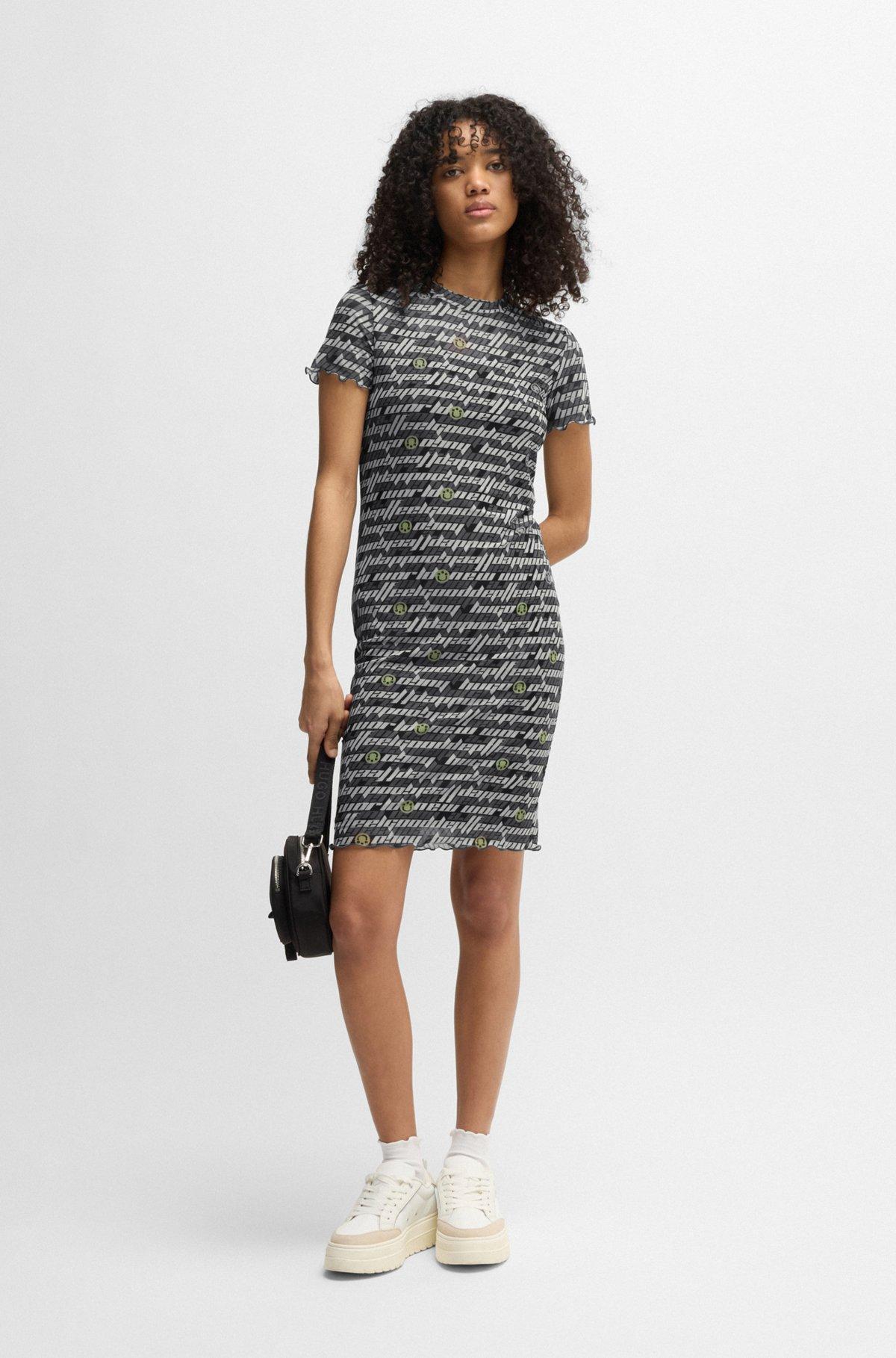 Stretch-mesh bodycon dress with digital print Product Image
