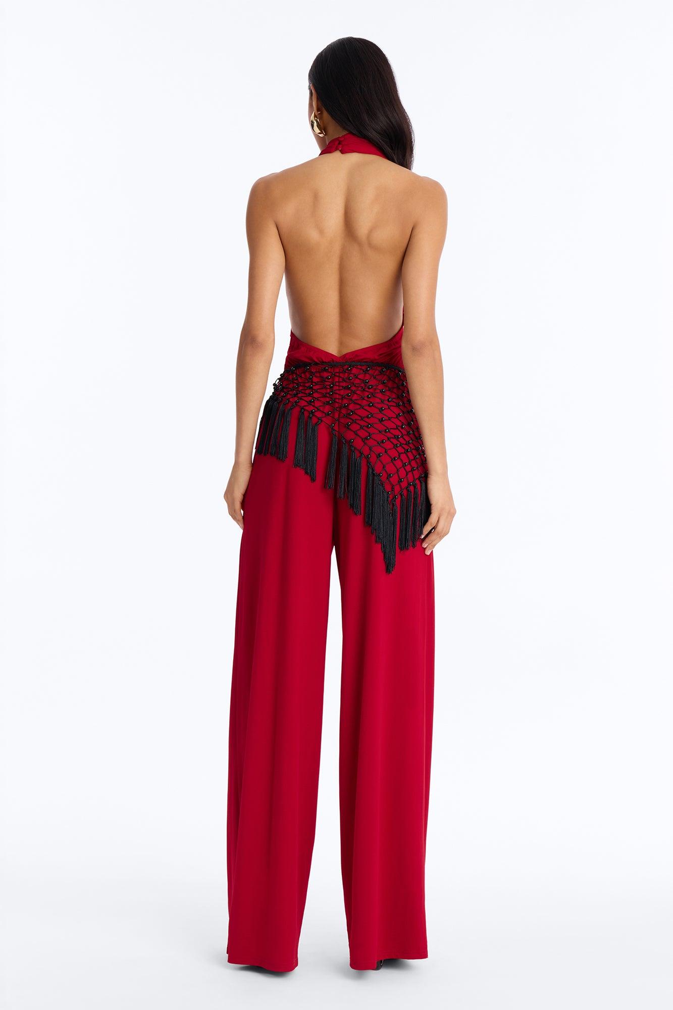 Ilaria Jumpsuit And Beaded Waist Scarf - Red Female Product Image