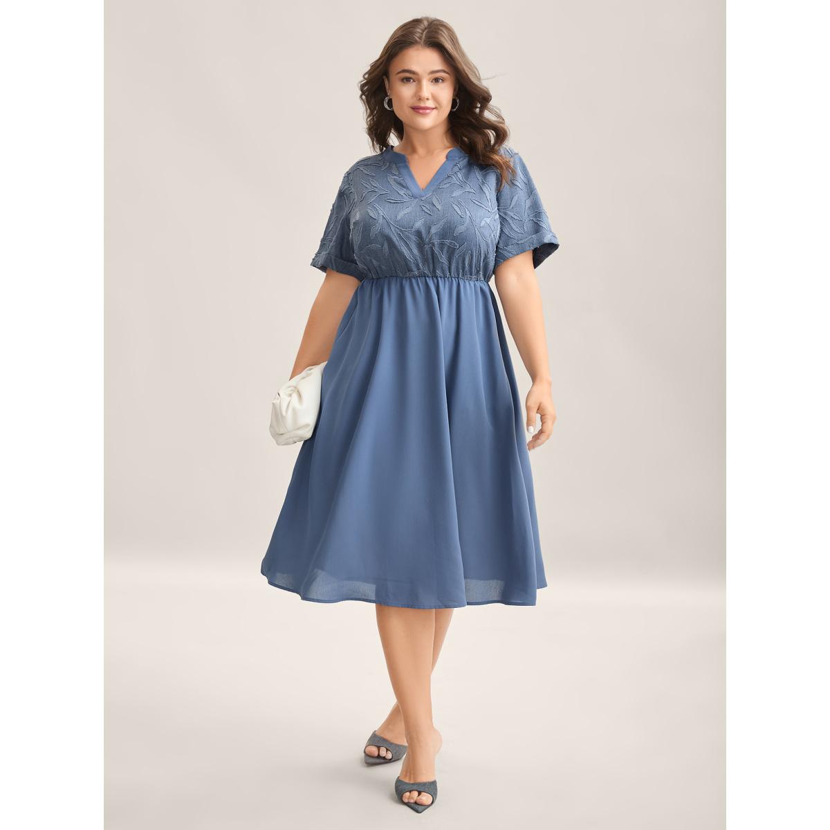 Plus Size Notched Collar Textured Pocket Midi Dress Cerulean Women Notched collar Short sleeve Curvy BloomChic 10/M Product Image