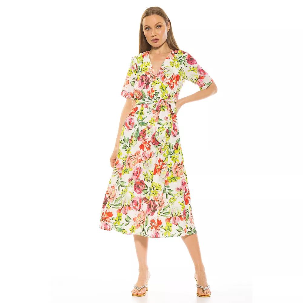 Women's ALEXIA ADMOR Larisa Fit & Flare Waist Tie Midi Dress, Size: 2, Large Floral Product Image