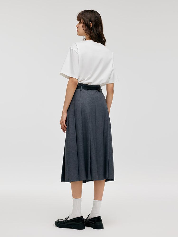 A-Line Women Pleated Skirt With Belt Product Image