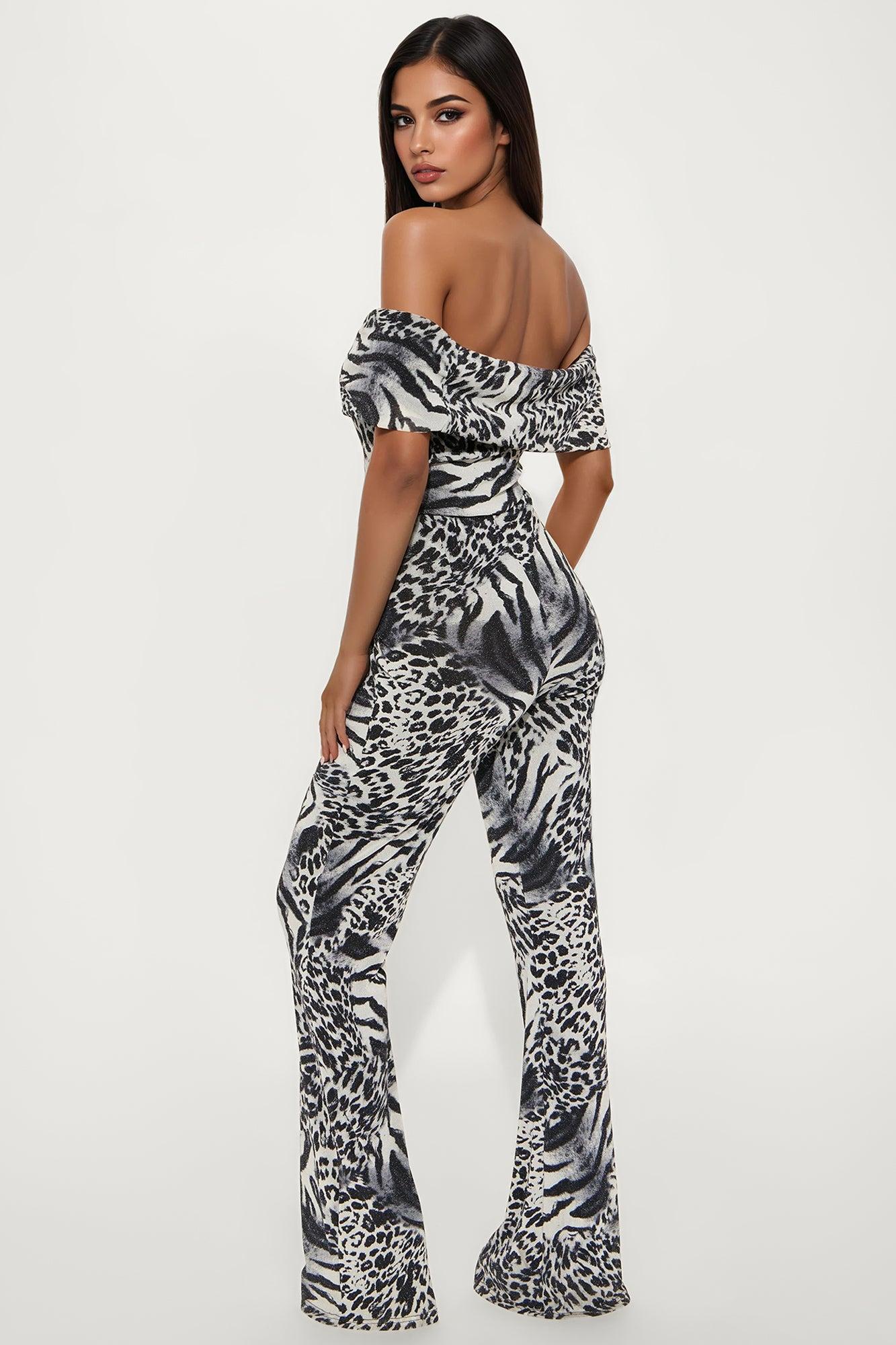 Wild Gal Leopard Jumpsuit - Grey/combo Female Product Image