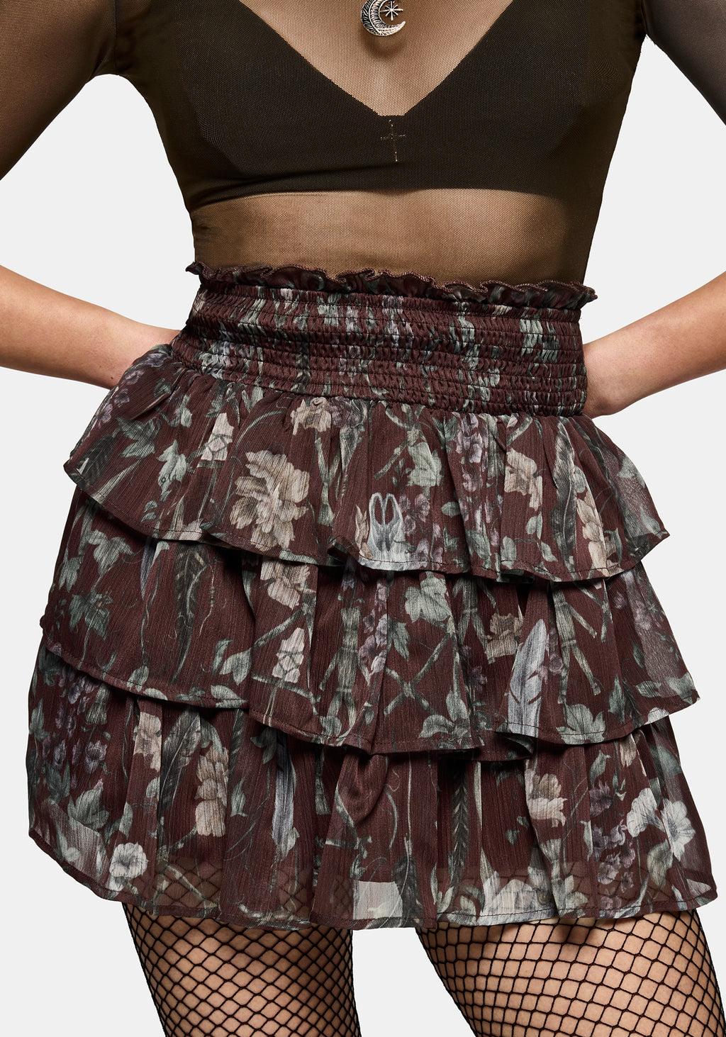 Dusha Garden Print Chiffon Ruffle Mini Skirt Product Image