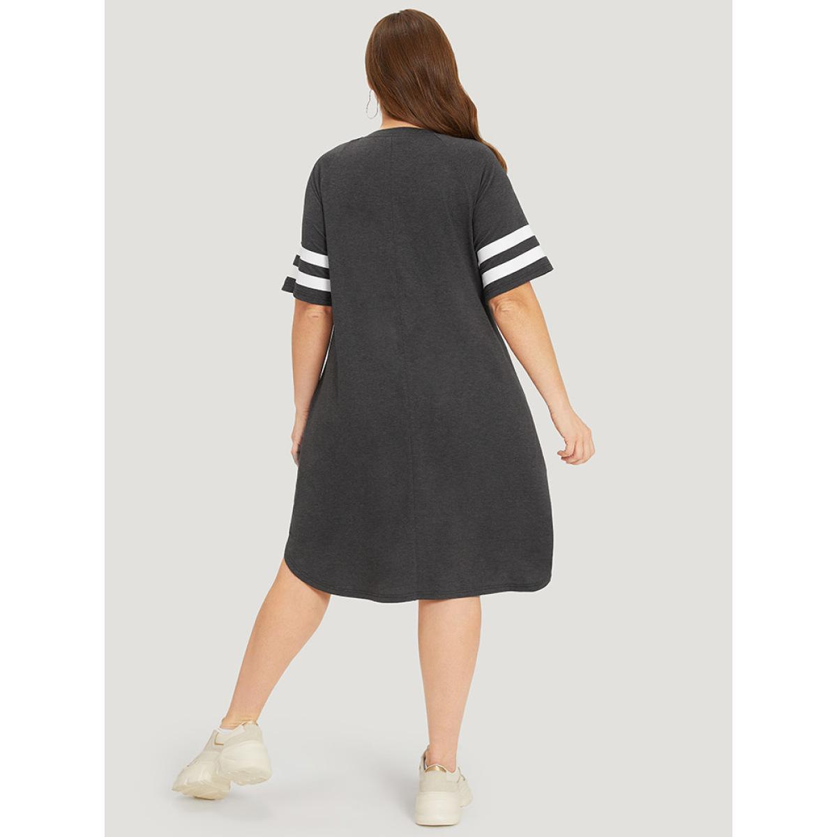 Plus Size Number Print Pocket Curved Hem Dress DimGray Women Casual Plain Curvy Midi Dress BloomChic 26/4X Product Image