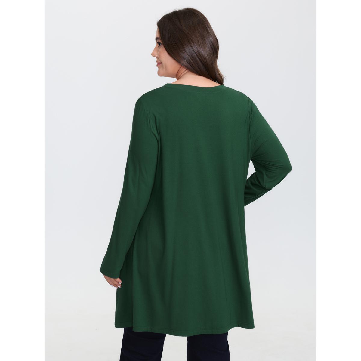 Plus Size Supersoft V Neck High Low Hem T-Shirt DarkGreen Women Leisure V-neck Loose Casual T-shirts BloomChic 22-24/3X Product Image