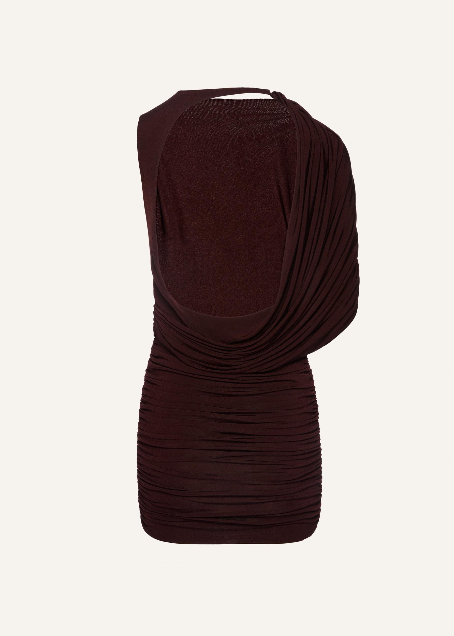 Asymmetrical draped mini dress in bordeaux Product Image