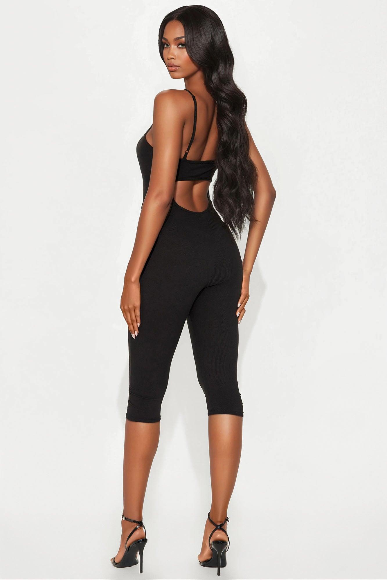 Adryanna Ribbed Capri Jumpsuit - Black Product Image