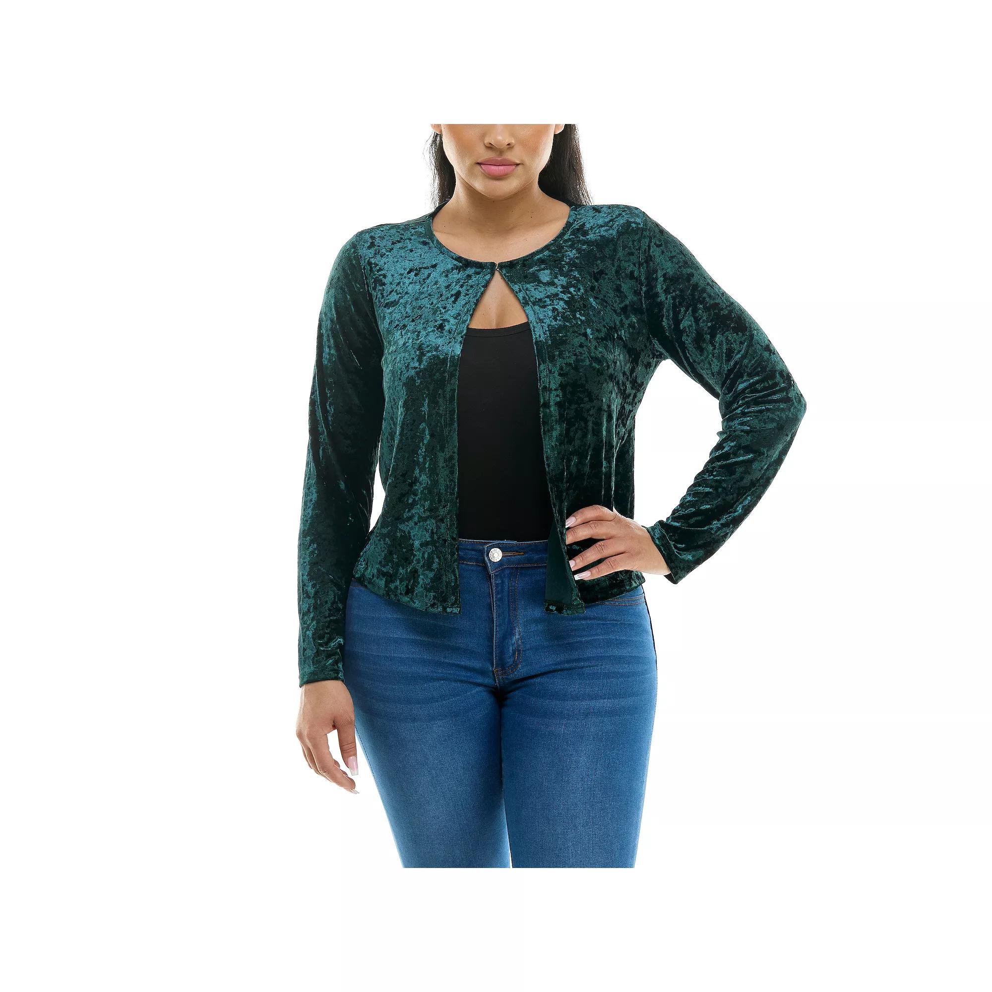Women's Nina Leonard Crushed Velvet Bolero, Size: XL, Rich Green Product Image