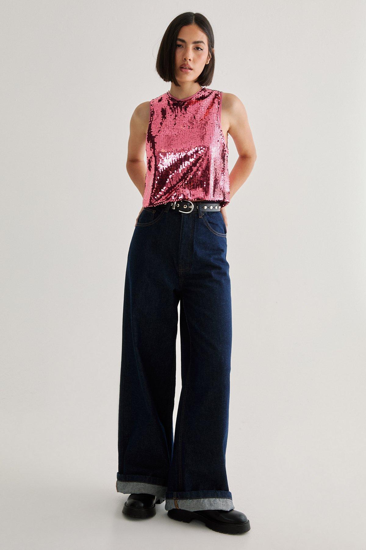 Sequin Scooped Neck Cropped Top Product Image