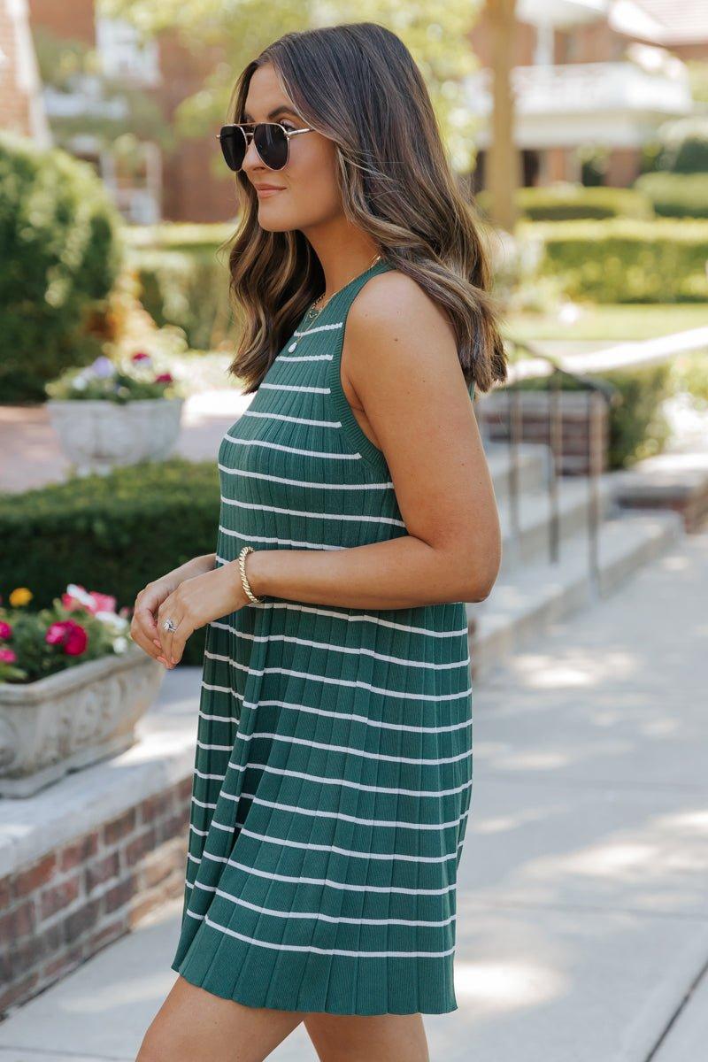 Green Stripe Pleated Mini Dress - DOORBUSTER Product Image