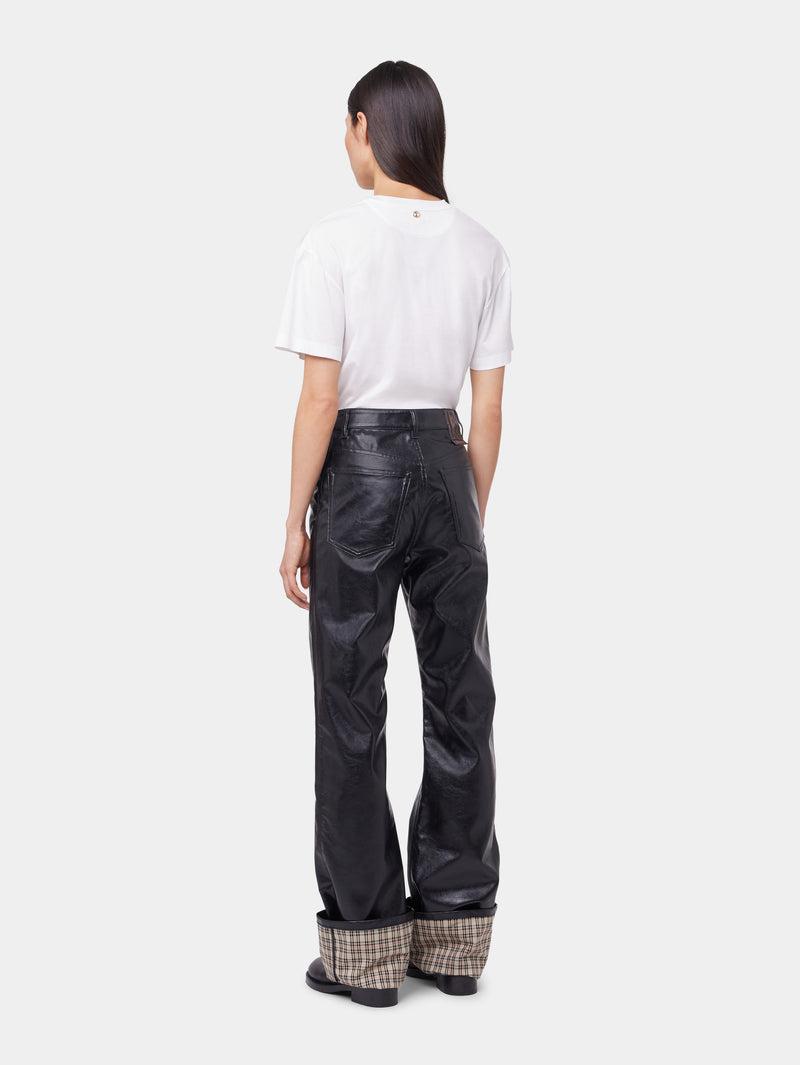 BLACK FLARED TROUSERS IN IMITATION LEATHER Product Image